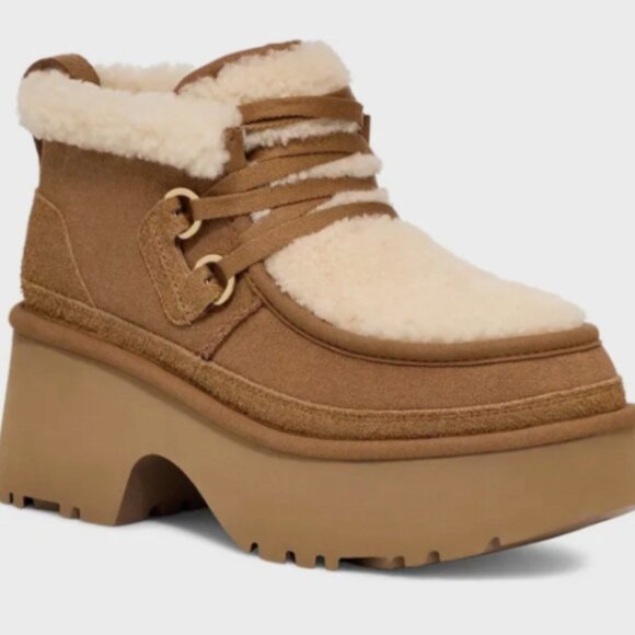 UGG Classic New Heights Genuine Shearling Lace-Up Bootie - Picture 1 of 6